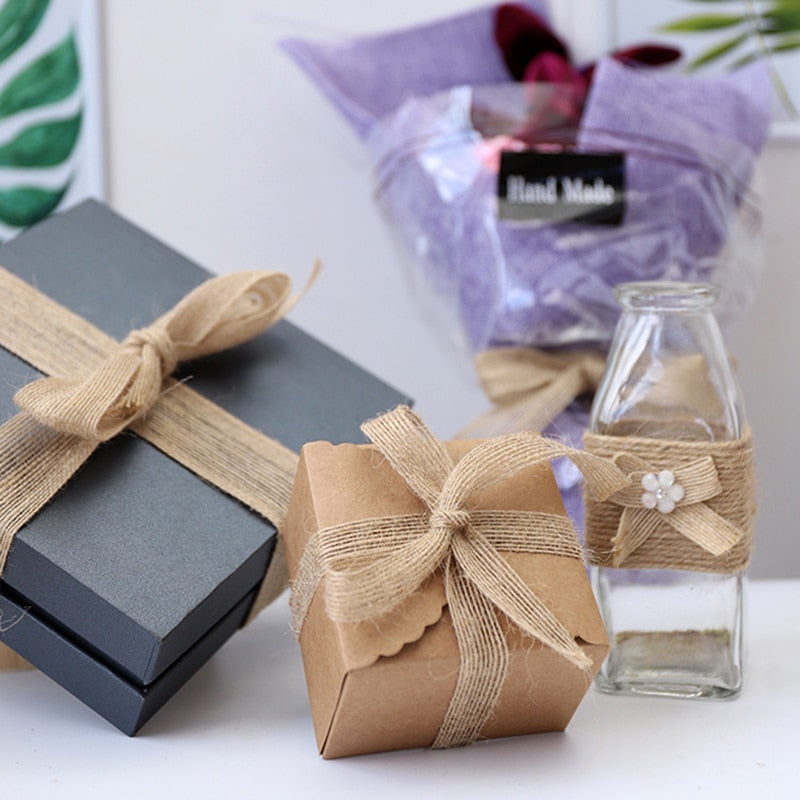 5M/Roll Natural Jute Burlap Hessian Ribbon With Lace Rustic Wedding Party Decoration Supplies DIY Craft Gift Packing Webbing - KiwisLove