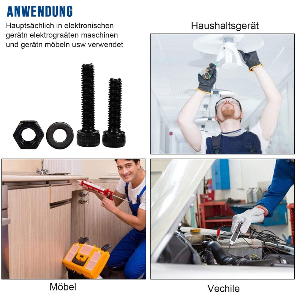 1060pcs M2 M3 M4 M5 Hex Socket Screw Set Carbon Steel Bolts  Nuts - KiwisLove