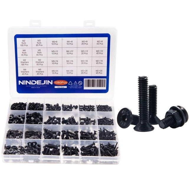 1060pcs M2 M3 M4 M5 Hex Socket Screw Set Carbon Steel Bolts  Nuts - KiwisLove
