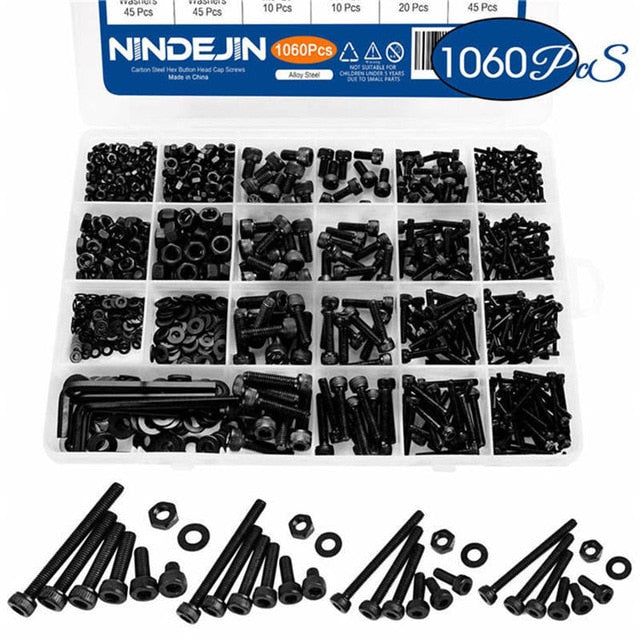 1060pcs M2 M3 M4 M5 Hex Socket Screw Set Carbon Steel Bolts  Nuts - KiwisLove