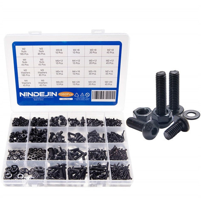 1060pcs M2 M3 M4 M5 Hex Socket Screw Set Carbon Steel Bolts  Nuts - KiwisLove