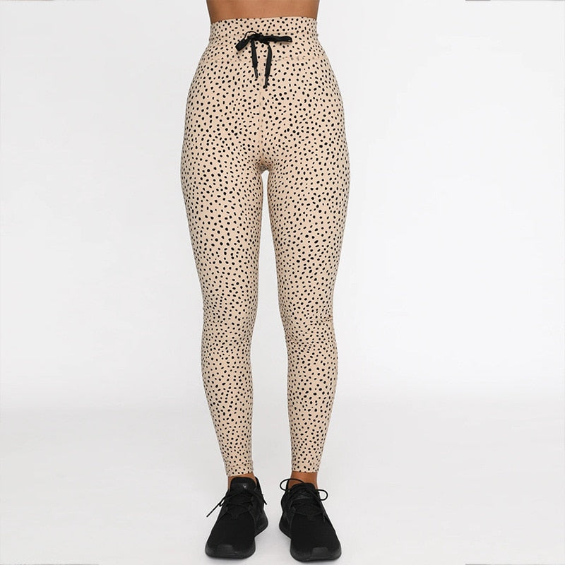 Women Fitness Set Outfits Dot Print High Waist Legging Pad Bra Breathable - KiwisLove