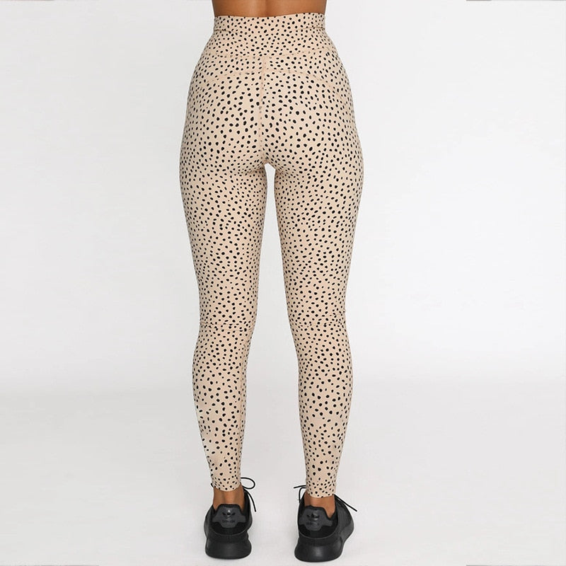 Women Fitness Set Outfits Dot Print High Waist Legging Pad Bra Breathable - KiwisLove