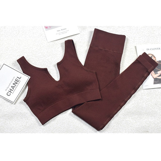 Seamless Women Yoga Set Fitness Sport High Waist Legging Gym Wear Running Clothing - KiwisLove