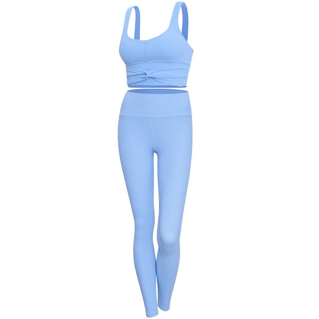 Women Yoga Sets Top Vest and High Waist Legging Gym Wear Running Clothing - KiwisLove