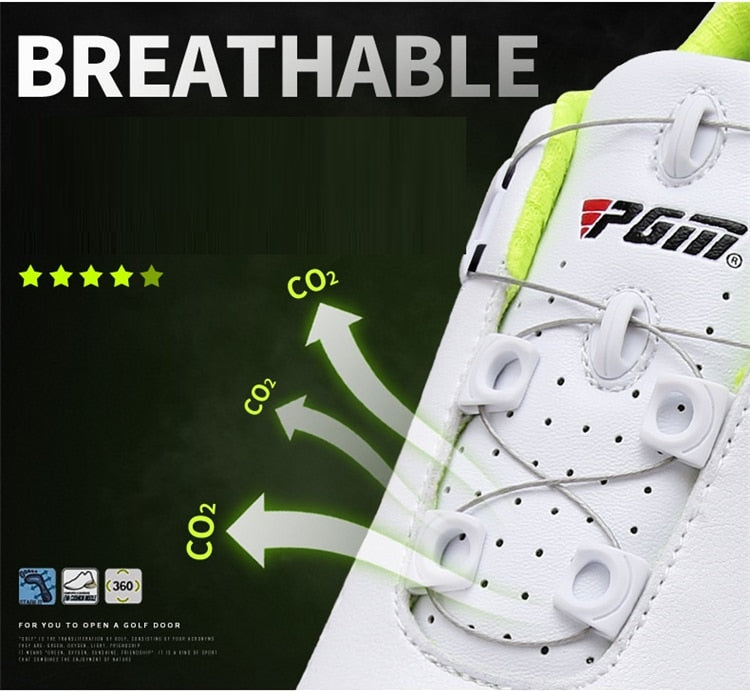 Pgm Golf Shoes Men Waterproof  Knobs Buckle Mesh Lining Breathable Slip Resistant - KiwisLove