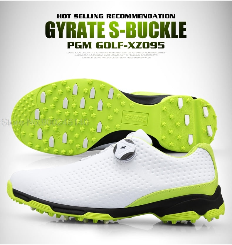 Pgm Golf Shoes Men Waterproof  Knobs Buckle Mesh Lining Breathable Slip Resistant - KiwisLove