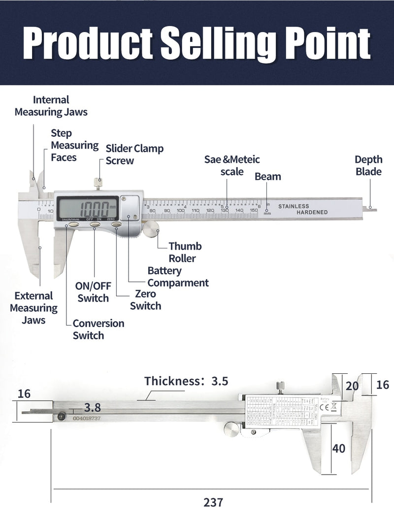 Digital Metal Caliper Stainless Steel Vernier Calipers Electronic Micrometer - KiwisLove