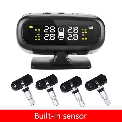 Solar TPMS Car Tire Pressure Alarm Monitor  Display Intelligent Temperature Warning Fuel Save 4 Sensors - KiwisLove