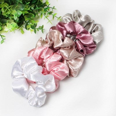 5 Pcs Hair Scrunchies Set Fashion Simple Basic Elastic Hair Bands Ponytail Holder Dot Stripe Scrunchie Hair Tie For Girl Women - KiwisLove