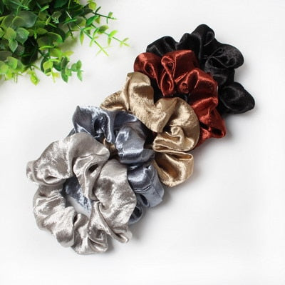 5 Pcs Hair Scrunchies Set Fashion Simple Basic Elastic Hair Bands Ponytail Holder Dot Stripe Scrunchie Hair Tie For Girl Women - KiwisLove