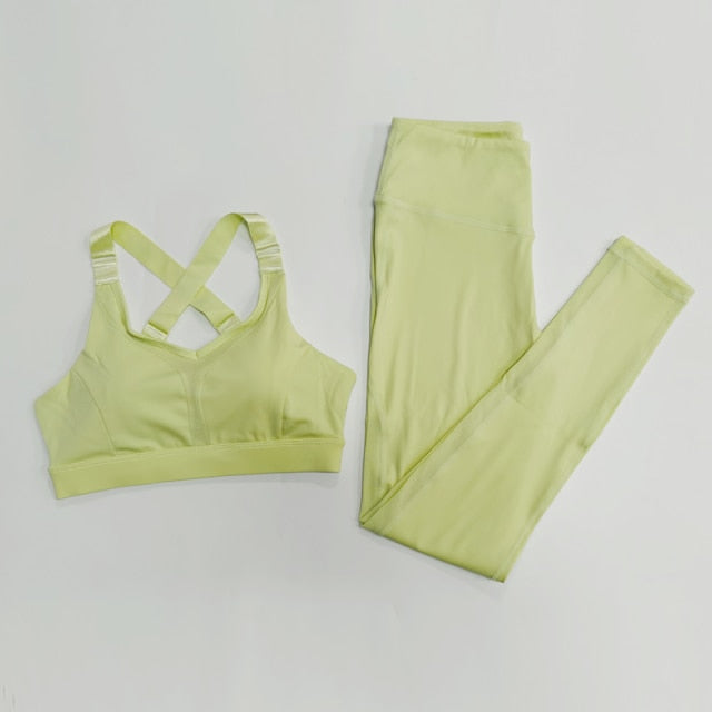 Women Yoga Sets Sports Cross Top Bra Legging Fitness Gym Wear Running Clothing - KiwisLove