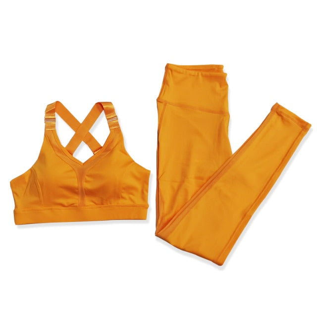 Women Yoga Sets Sports Cross Top Bra Legging Fitness Gym Wear Running Clothing - KiwisLove