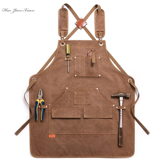Durable Heavy Duty Unisex Canvas Work Apron  Cross-Back Straps Adjustable - KiwisLove