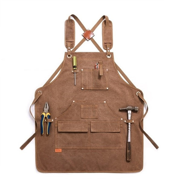 Durable Heavy Duty Unisex Canvas Work Apron  Cross-Back Straps Adjustable - KiwisLove