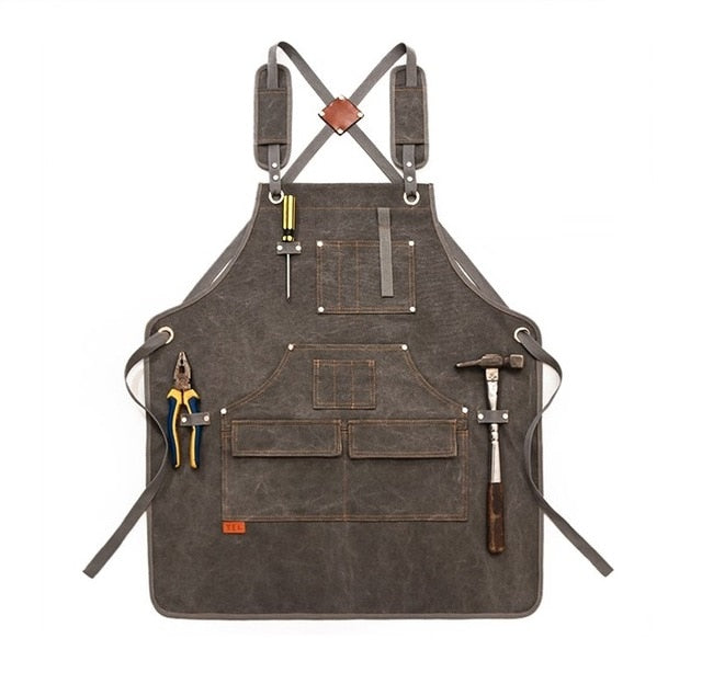 Durable Heavy Duty Unisex Canvas Work Apron  Cross-Back Straps Adjustable - KiwisLove