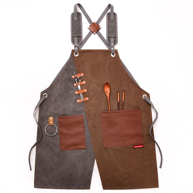 Durable Heavy Duty Unisex Canvas Work Apron  Cross-Back Straps Adjustable - KiwisLove