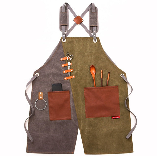 Durable Heavy Duty Unisex Canvas Work Apron  Cross-Back Straps Adjustable - KiwisLove