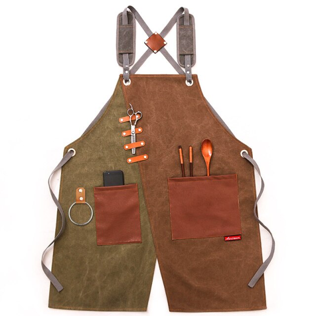 Durable Heavy Duty Unisex Canvas Work Apron  Cross-Back Straps Adjustable - KiwisLove