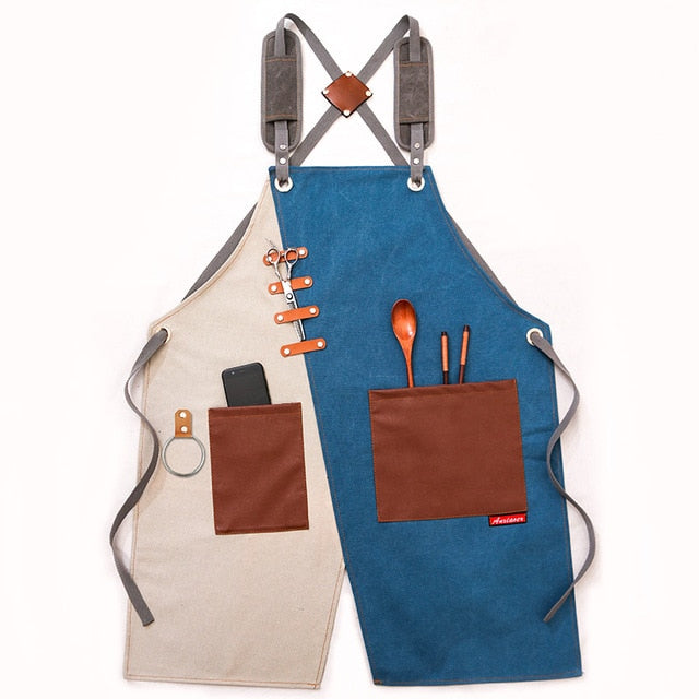 Durable Heavy Duty Unisex Canvas Work Apron  Cross-Back Straps Adjustable - KiwisLove