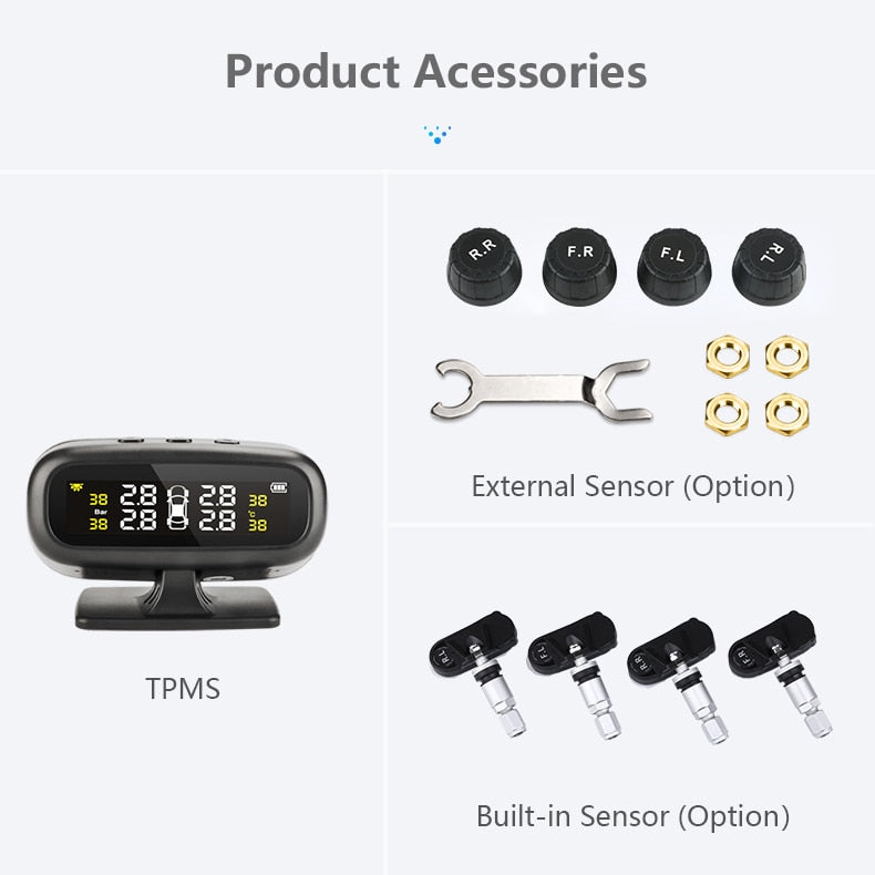 Solar TPMS Car Tire Pressure Alarm Monitor  Display Intelligent Temperature Warning Fuel Save 4 Sensors - KiwisLove