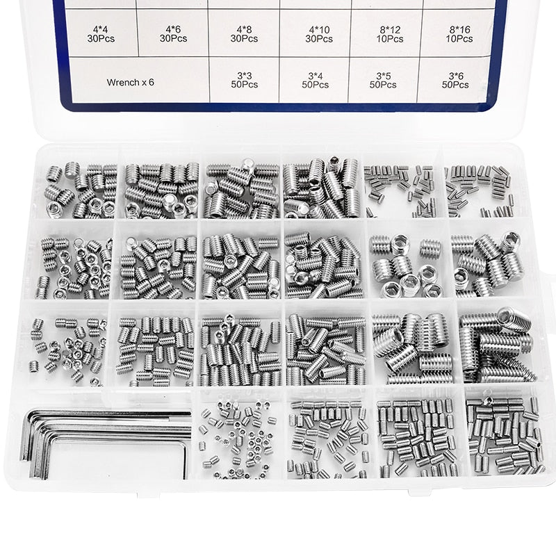 NINDEJIN 666pcs Hex hexagon socket grub screw flat point set stainless steel - KiwisLove
