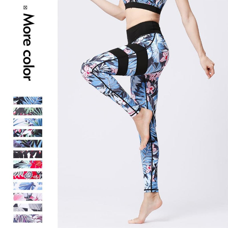 Yoga Pants Women Flower High Waist Sports Leggings Long Tights Push Up Running - KiwisLove