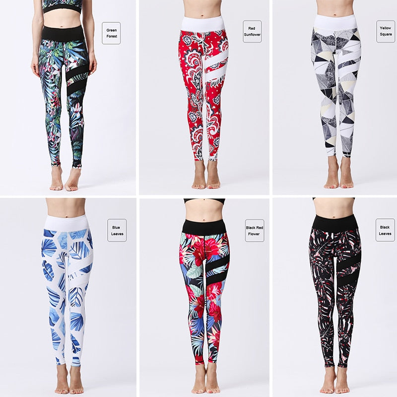 Yoga Pants Women Flower High Waist Sports Leggings Long Tights Push Up Running - KiwisLove