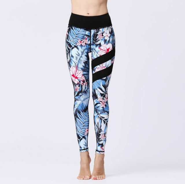 Yoga Pants Women Flower High Waist Sports Leggings Long Tights Push Up Running - KiwisLove
