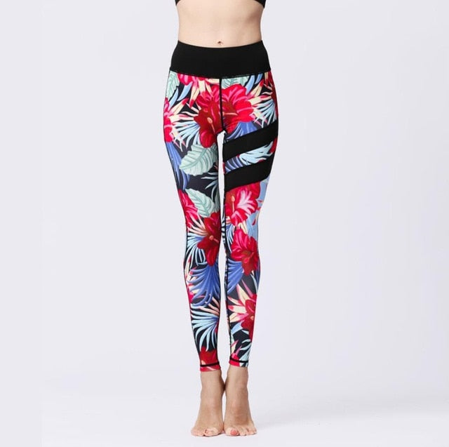 Yoga Pants Women Flower High Waist Sports Leggings Long Tights Push Up Running - KiwisLove