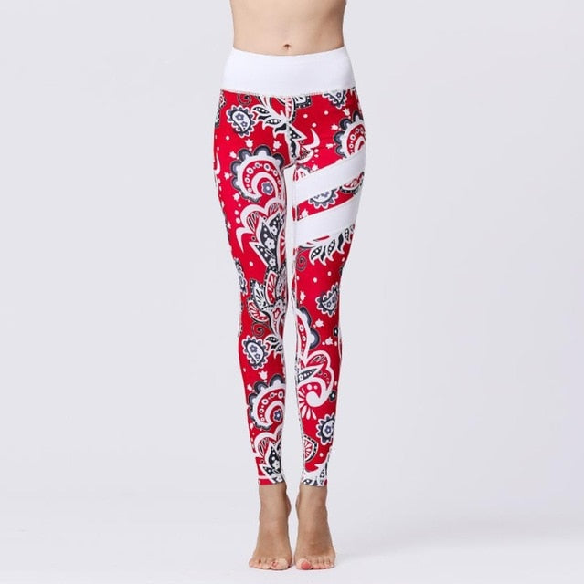 Yoga Pants Women Flower High Waist Sports Leggings Long Tights Push Up Running - KiwisLove