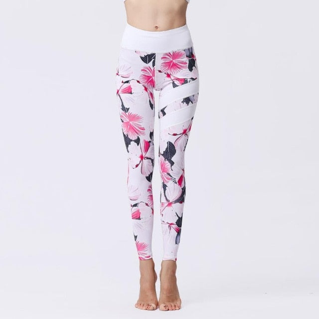 Yoga Pants Women Flower High Waist Sports Leggings Long Tights Push Up Running - KiwisLove