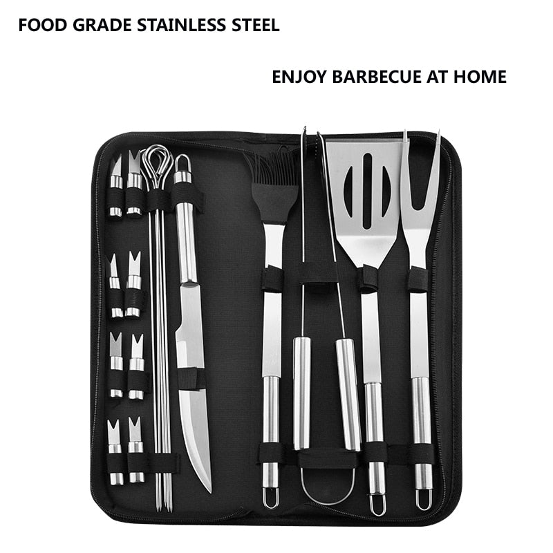 Stainless Steel BBQ Tools Set spatula fork tongs knife brush skewers  Grilling Utensil - KiwisLove