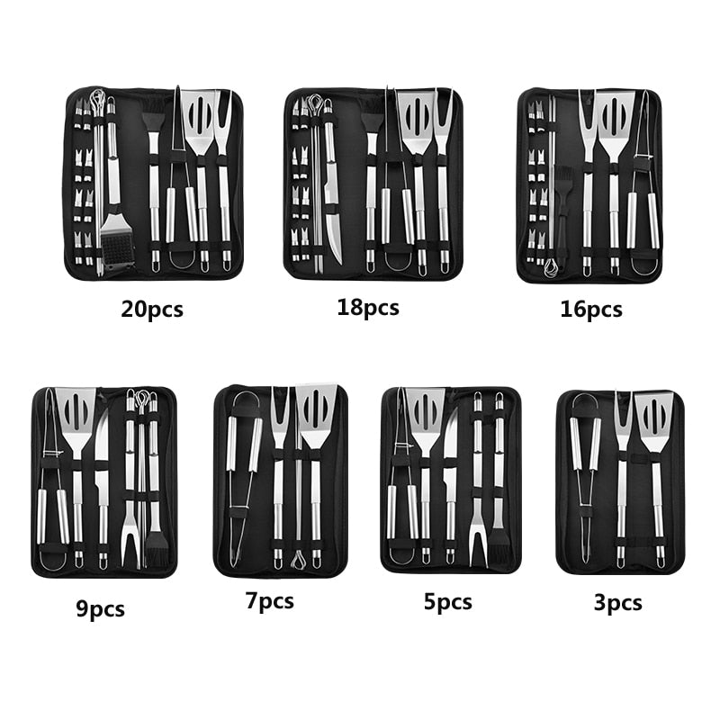 Stainless Steel BBQ Tools Set spatula fork tongs knife brush skewers  Grilling Utensil - KiwisLove