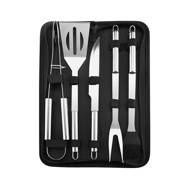 Stainless Steel BBQ Tools Set spatula fork tongs knife brush skewers  Grilling Utensil - KiwisLove