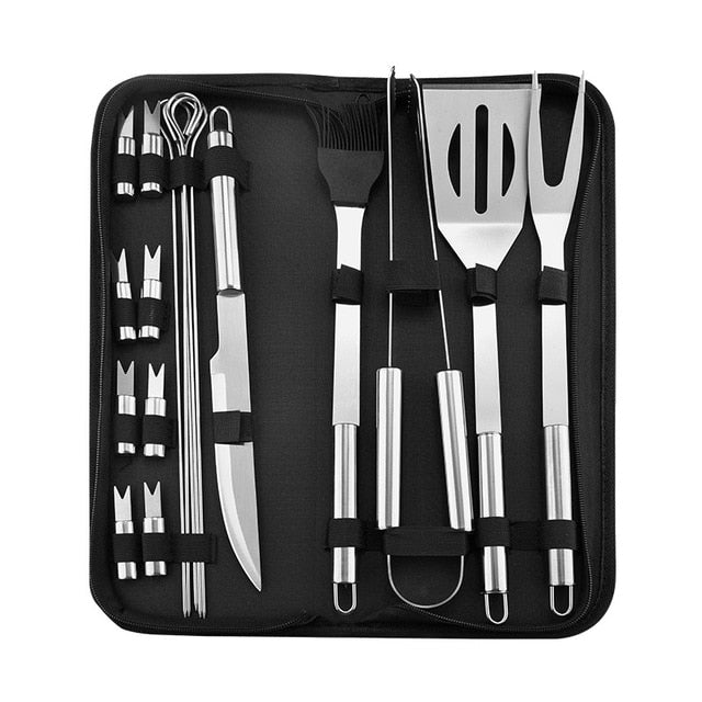 Stainless Steel BBQ Tools Set spatula fork tongs knife brush skewers  Grilling Utensil - KiwisLove