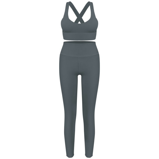 Women Yoga set Cross Pad Bra High Waist Legging Sportswear Running Gym Clothing Workout Fitness - KiwisLove
