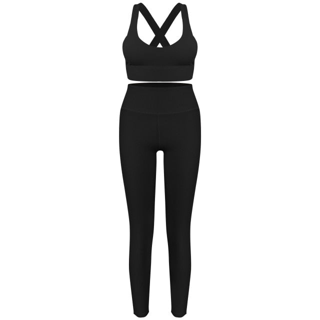 Women Yoga set Cross Pad Bra High Waist Legging Sportswear Running Gym Clothing Workout Fitness - KiwisLove