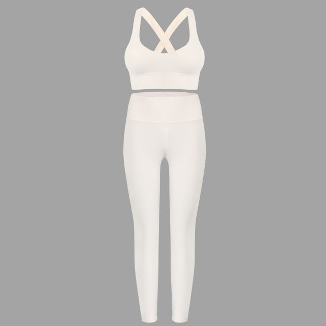 Women Yoga set Cross Pad Bra High Waist Legging Sportswear Running Gym Clothing Workout Fitness - KiwisLove