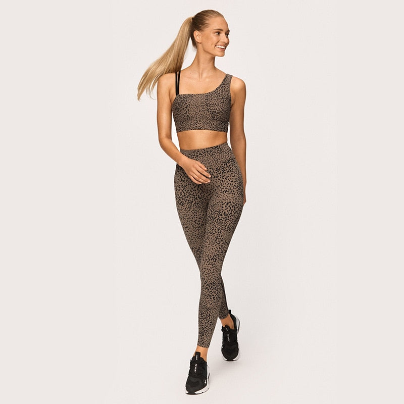 Leopard Women Yoga set Outfit High Waist Legging Sports Bras Top Gym Running - KiwisLove