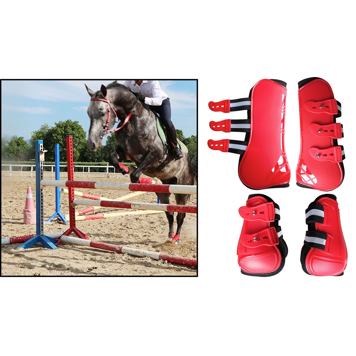 Horse Tendon Boot Horse PU Shell Neoprene Lined Leg Boots Sets Horse Bell Boots Legs Equine Protective Gear - KiwisLove
