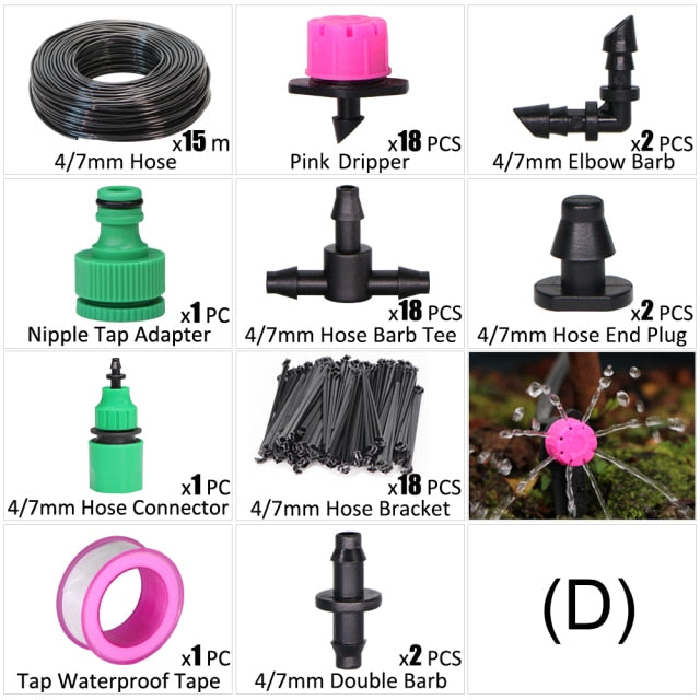 15M 1/4'' Hose DIY Drip Irrigation System Portable Misting Watering Kit - KiwisLove