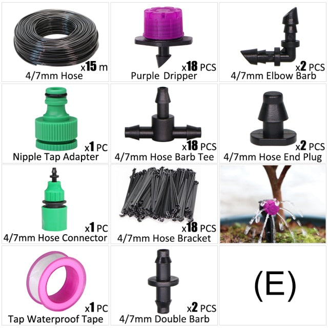 15M 1/4'' Hose DIY Drip Irrigation System Portable Misting Watering Kit - KiwisLove