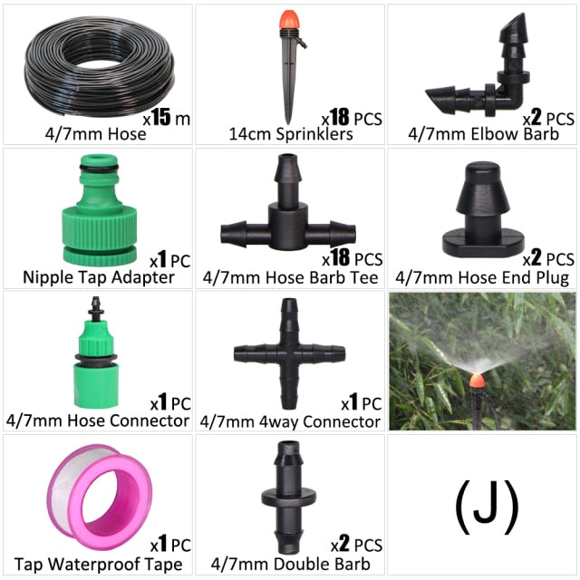 15M 1/4'' Hose DIY Drip Irrigation System Portable Misting Watering Kit - KiwisLove