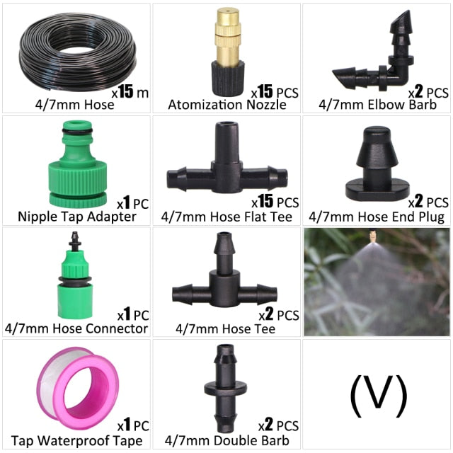 15M 1/4'' Hose DIY Drip Irrigation System Portable Misting Watering Kit - KiwisLove