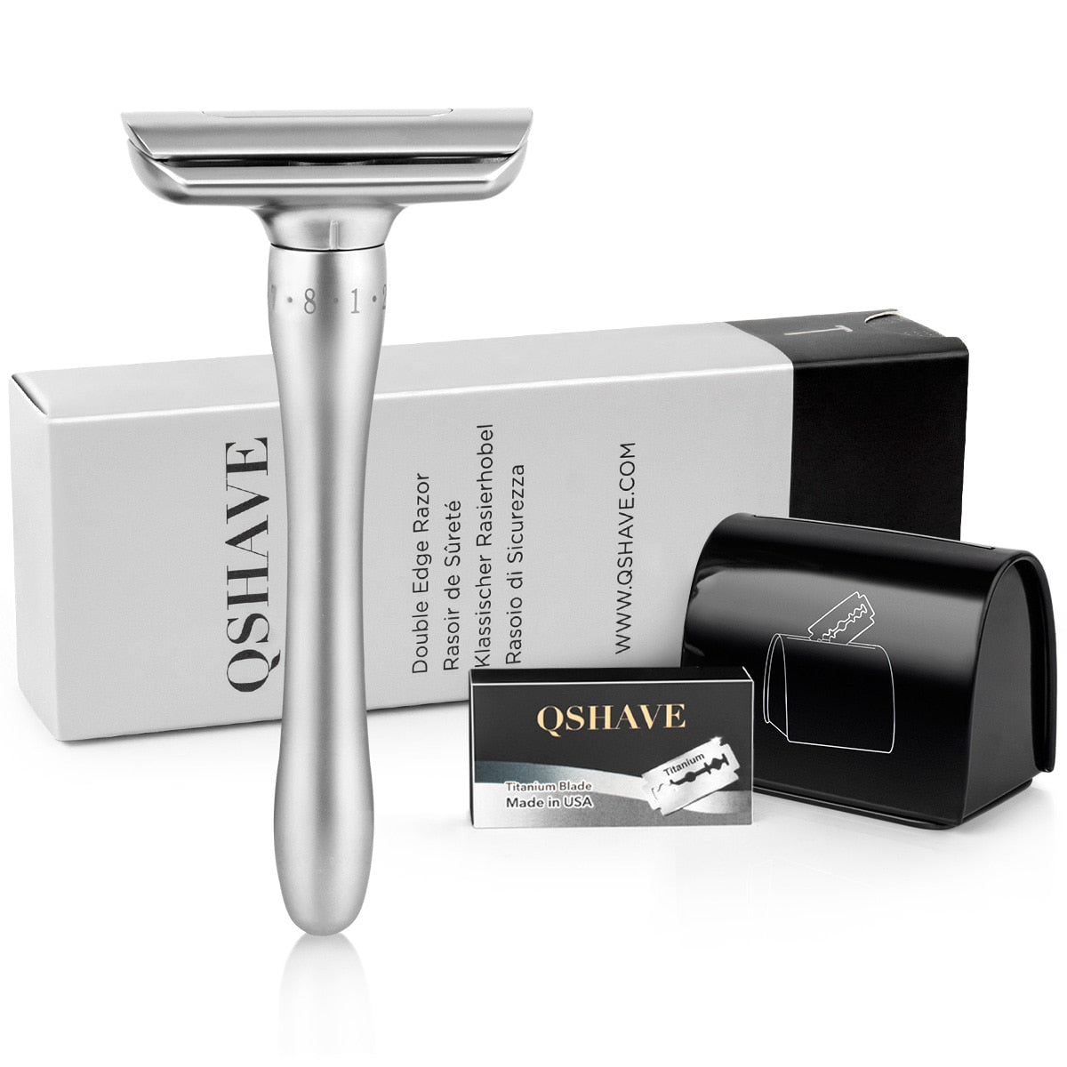 QShave Adjustable Safety Razor with Magnetic Cover 1 Razor 1 Blade Disposal Case & 5 blades - KiwisLove