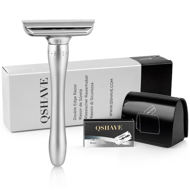 QShave Adjustable Safety Razor with Magnetic Cover 1 Razor 1 Blade Disposal Case & 5 blades - KiwisLove