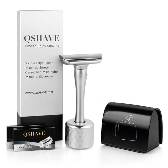 QShave Adjustable Safety Razor with Magnetic Cover 1 Razor 1 Blade Disposal Case & 5 blades - KiwisLove