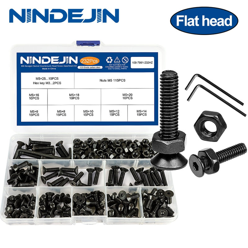 NINDEJIN hexagon socket countersunk head screw kit carbon steel flat head - KiwisLove