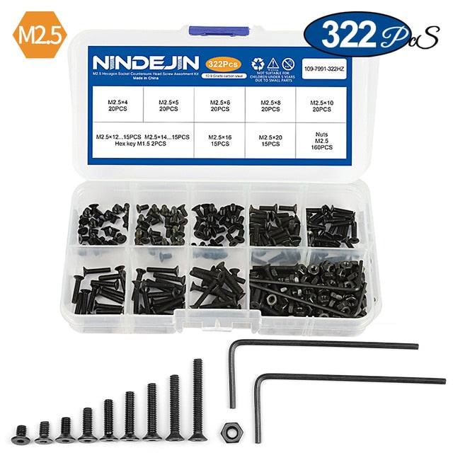 NINDEJIN hexagon socket countersunk head screw kit carbon steel flat head - KiwisLove